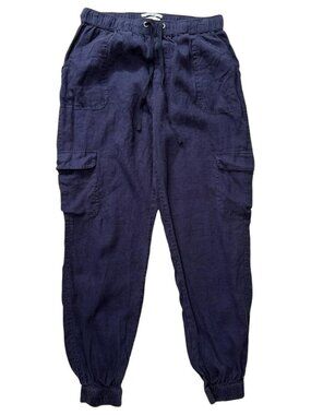 Nicole Miller Navy 100% Linen Cargo Jogger Pants